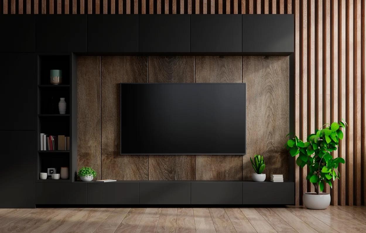 Large TV media unit in black wood