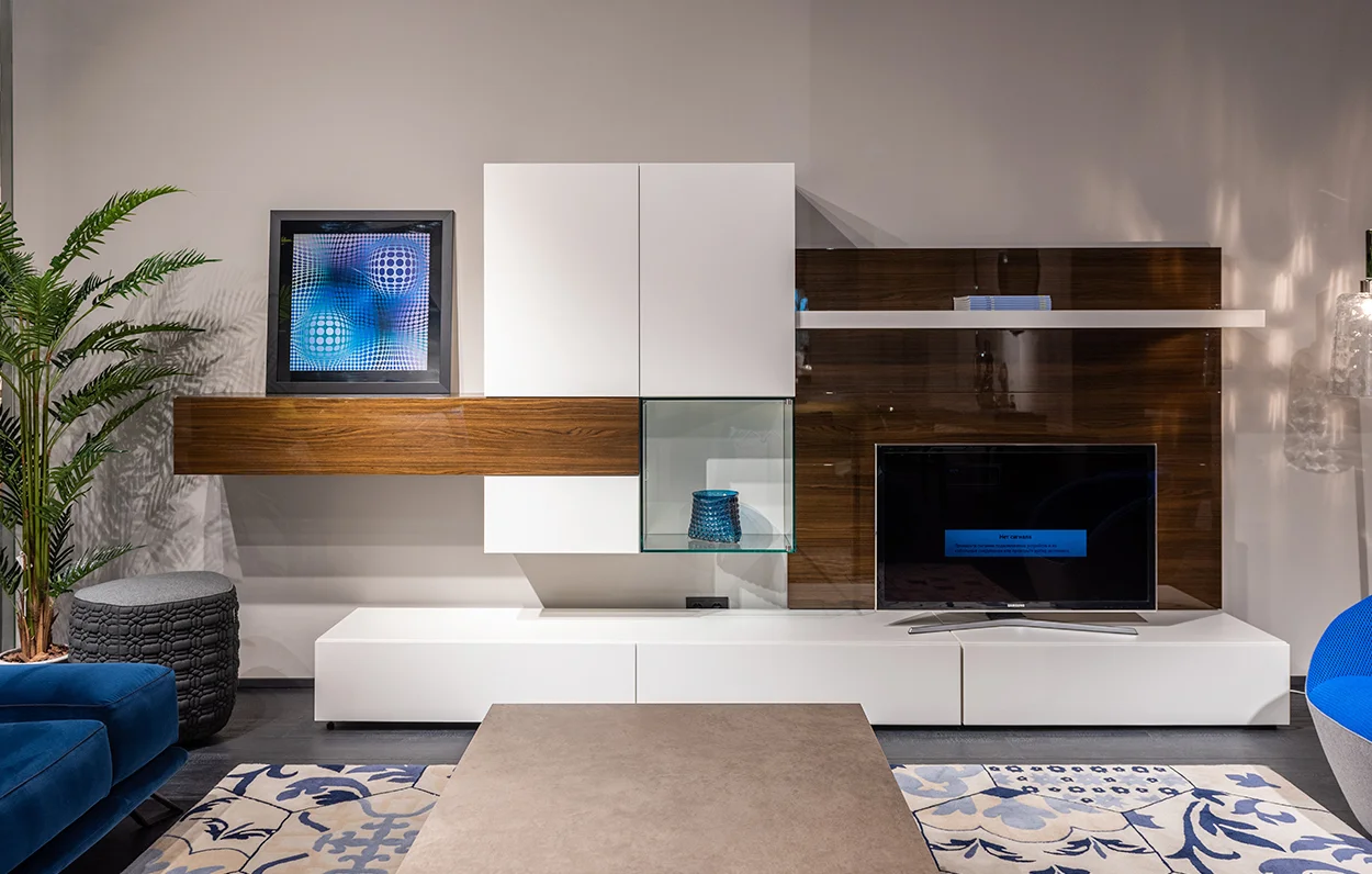 TV media unit in white and dark wood